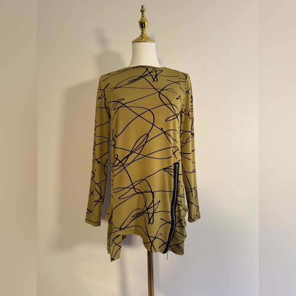 Kozan Green Abstract Long Sleeve Pocketed Top Women’s Sz XS